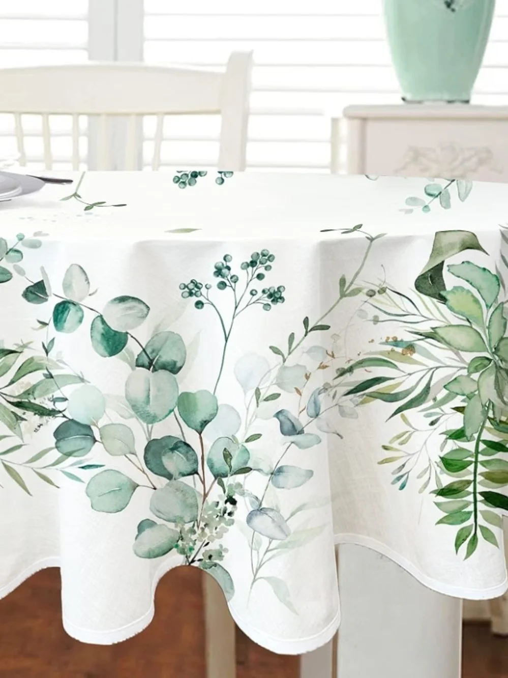 Botanical Sage Green Oval Waterproof Tablecloth Size 54x72